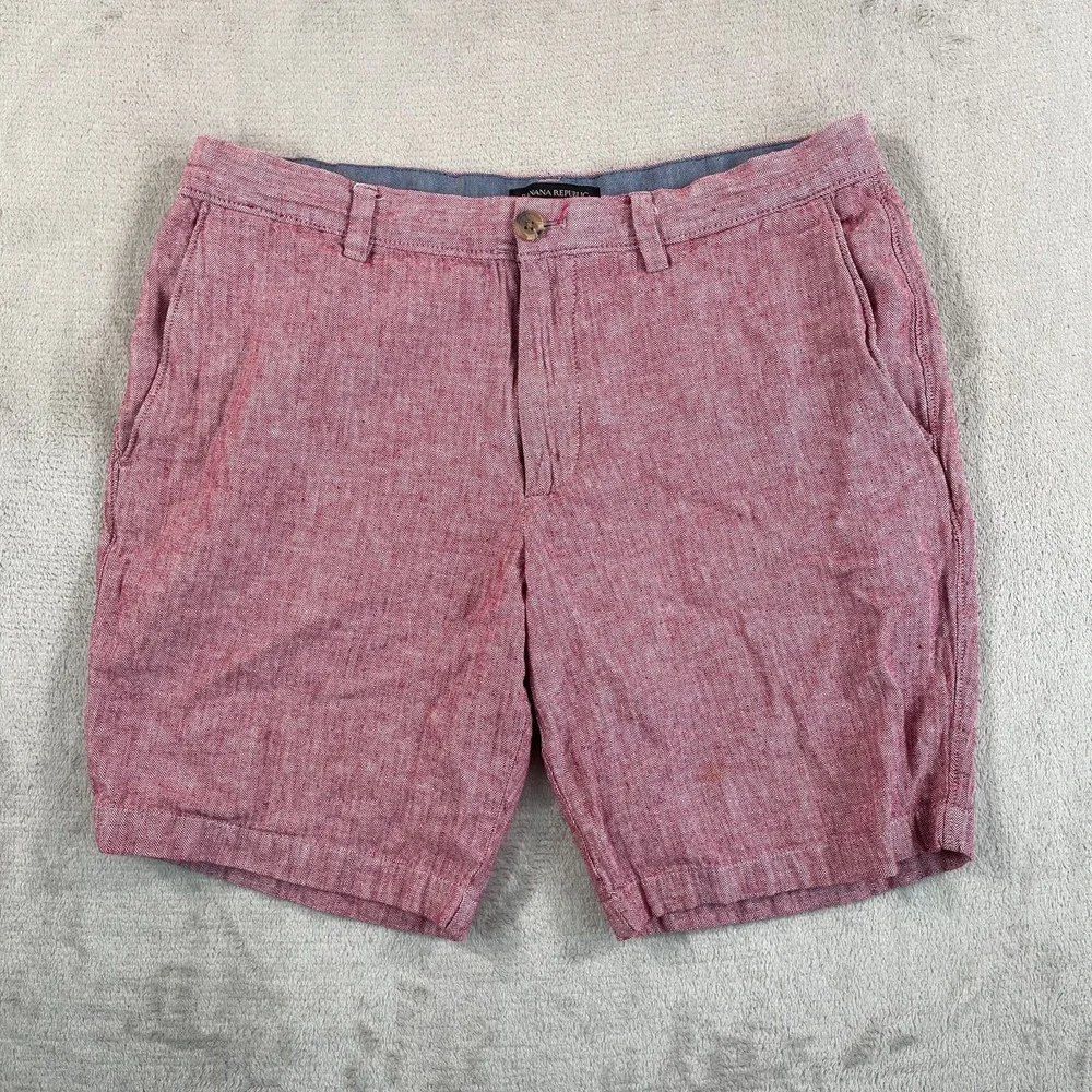 Banana‎ Republic Aiden Shorts Mens 33 Red Flat Front Chino Cotton Linen Blend